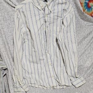 Old Navy Men's Casual White and Blue Striped Shirt